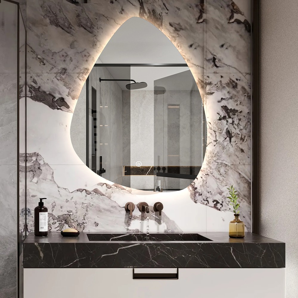 Miroir de salle de bain rétroéclairé 60x80cm led design en forme de goutte Vmidur L