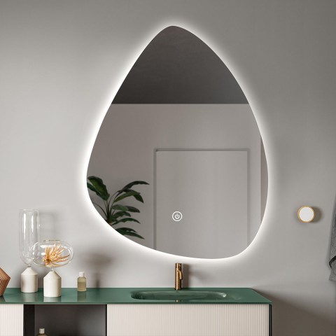 Miroir salle de bain rétroéclairé led design en goutte 70x90cm Vmidur XL Promotion