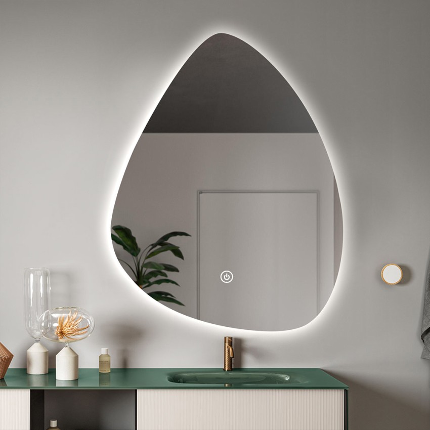 Miroir salle de bain rétroéclairé led design en goutte 70x90cm Vmidur XL Promotion