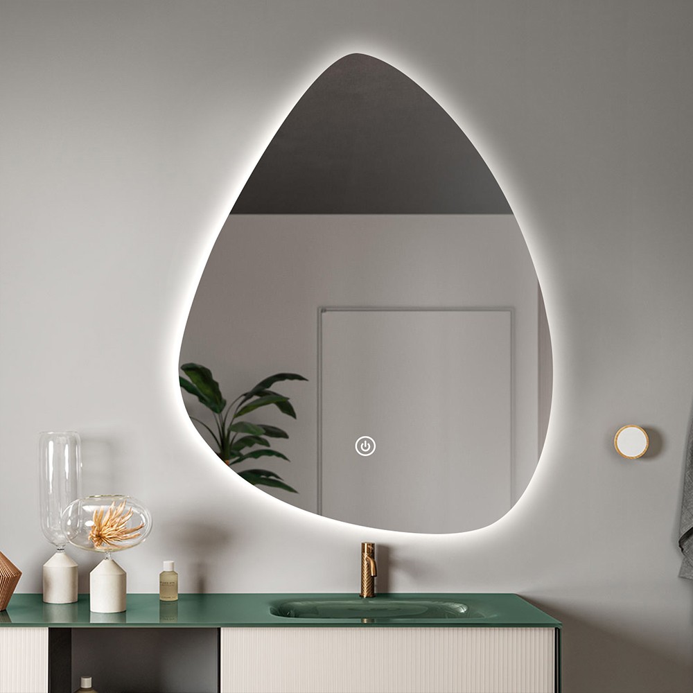 Miroir de salle de bain rétroéclairé led design en forme de goutte 70x90cm Vmidur XL