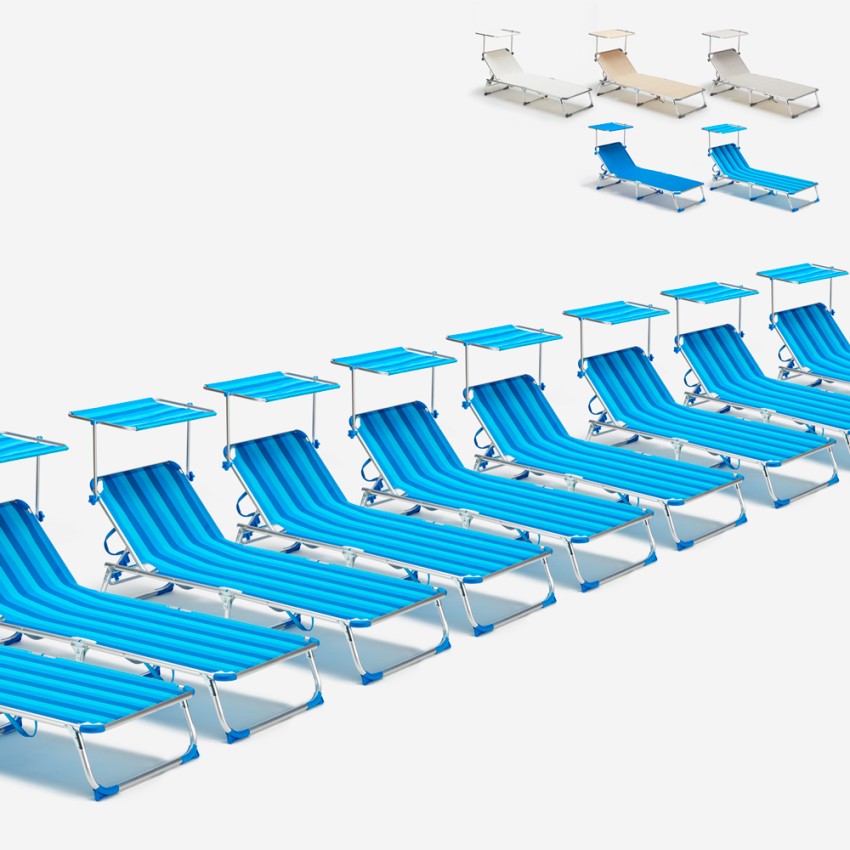 24 transats pour piscine bains de soleil pliants avec pare-soleil California Promotion