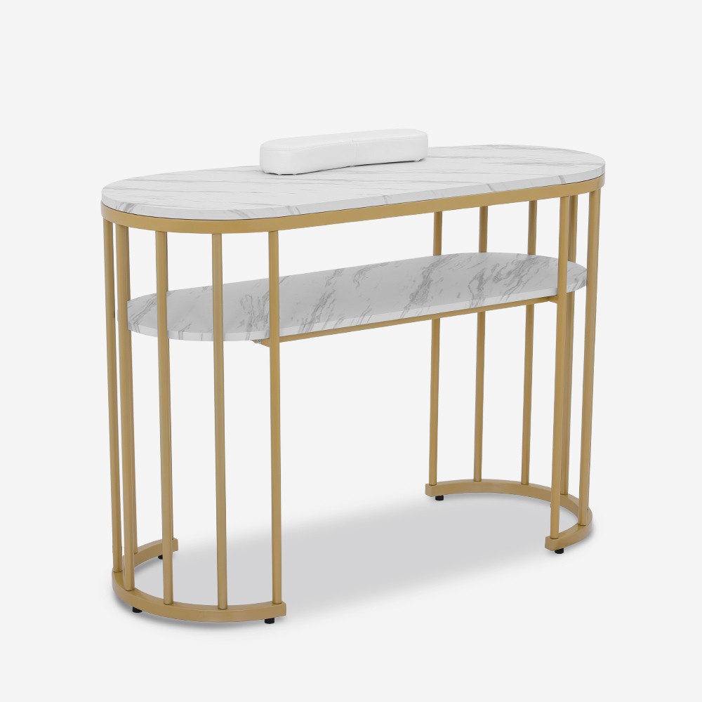 Table manucure effet marbre blanc métal doré 110x45x80cm Monika