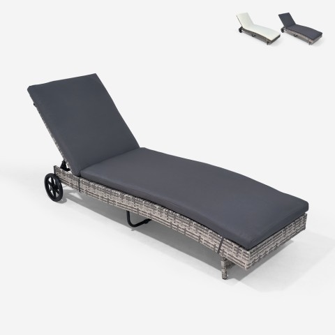 Chaise longue de jardin inclinable en rotin avec roues Hooma Promotion