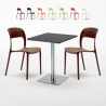 Table basse carrée 60X60 acier noire et 2 chaises Restaurant Pistachio Réductions