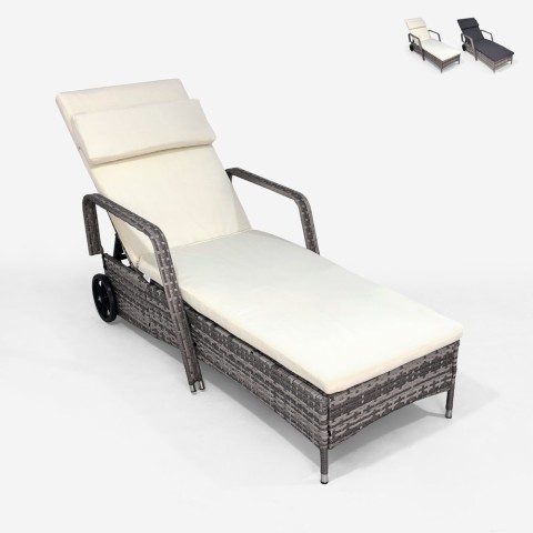Bain de soleil jardin piscine en rotin avec roues et accoudoirs Kanani Promotion