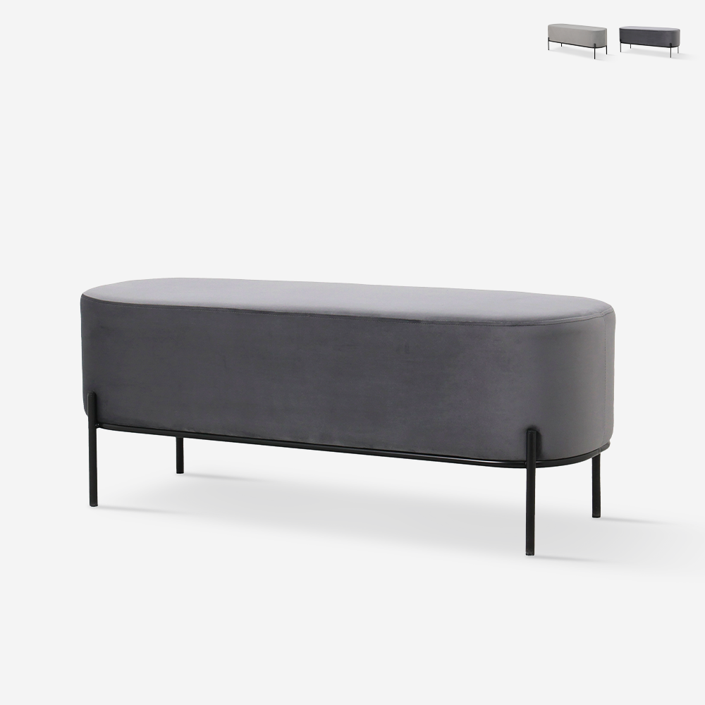 Banc d'entrée repose-pieds design en tissu velours gris Monet