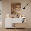 Buffet de cuisine et salon 2 portes 2 tiroirs bois blanc 181x42x94cm Kamie 