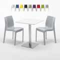 Table carrée 60x60 plateau blanc avec 2 chaises colorées Ice Hazelnut Promotion