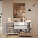 Buffet de cuisine et salon 2 portes 2 tiroirs bois blanc 181x42x94cm Kamie 