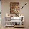 Buffet de cuisine et salon 2 portes 2 tiroirs bois blanc 181x42x94cm Kamie 