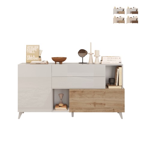 Buffet de cuisine et salon 2 portes 2 tiroirs bois blanc 181x42x94cm Kamie Promotion