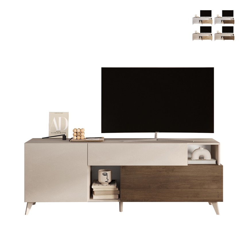 Meuble TV blanc en bois moderne avec tiroir et 2 portes 181x42x67cm Edwin Remises Meuble TV blanc en bois moderne avec tiroir et 2 portes 181x42x67cm Edwin Remises