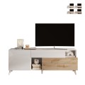 Meuble TV blanc en bois moderne avec tiroir et 2 portes 181x42x67cm Edwin Promotion