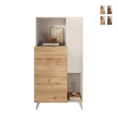 Buffet cuisine blanc bois avec 2 étagères Jowna Promotion