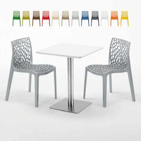 Table carrée 60x60 plateau blanc avec 2 chaises colorées Gruvyer Hazelnut