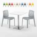 Table carrée 60x60 plateau blanc avec 2 chaises colorées Gruvyer Hazelnut Promotion