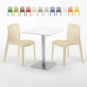 Table carrée 60x60 plateau blanc avec 2 chaises colorées Gruvyer Hazelnut Vente