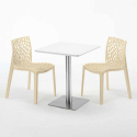 Table carrée 60x60 plateau blanc avec 2 chaises colorées Gruvyer Hazelnut 
