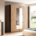 Armoire bois chêne noir 2 portes coulissantes miroir 200x64x213 Cadoc Promotion