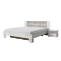 Lit double 160x200 en bois blanc 2 tables de chevet sommier à lattes Indra Promotion