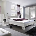 Lit double 160x200 en bois blanc 2 tables de chevet sommier à lattes Indra Vente
