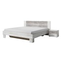 Lit double 180x200 sommier à lattes 2 tables de nuit bois blanc Mosnay Promotion