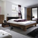 Lit double 180x200 2 tables de nuit sommier à lattes en bois Lauret Vente
