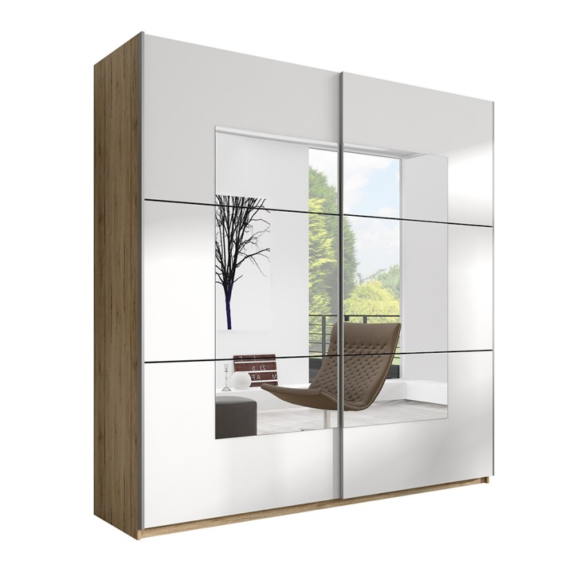 Armoire 2 portes coulissantes blanc miroir chêne 180x60x210 Elaisa Promotion Armoire 2 portes coulissantes blanc miroir chêne 180x60x210 Elaisa Promotion