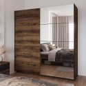 Armoire dressing 2 portes coulissantes miroir chêne foncé noir Otilie Offre