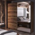 Armoire dressing 2 portes coulissantes miroir chêne foncé noir Otilie Promotion
