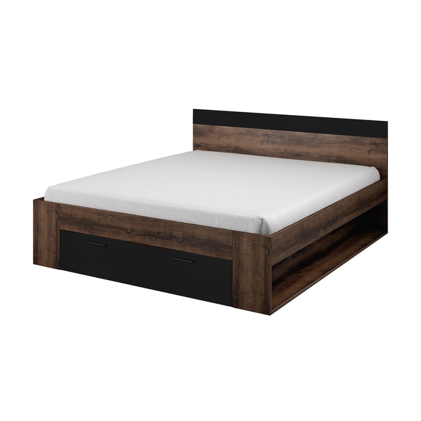 Lit coffre double 160x200cm chêne noir sommier à lattes Bayda Promotion Lit coffre double 160x200cm chêne noir sommier à lattes Bayda Promotion