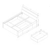 Lit double 160x200 sommier à lattes tiroirs de rangement Loix Remises