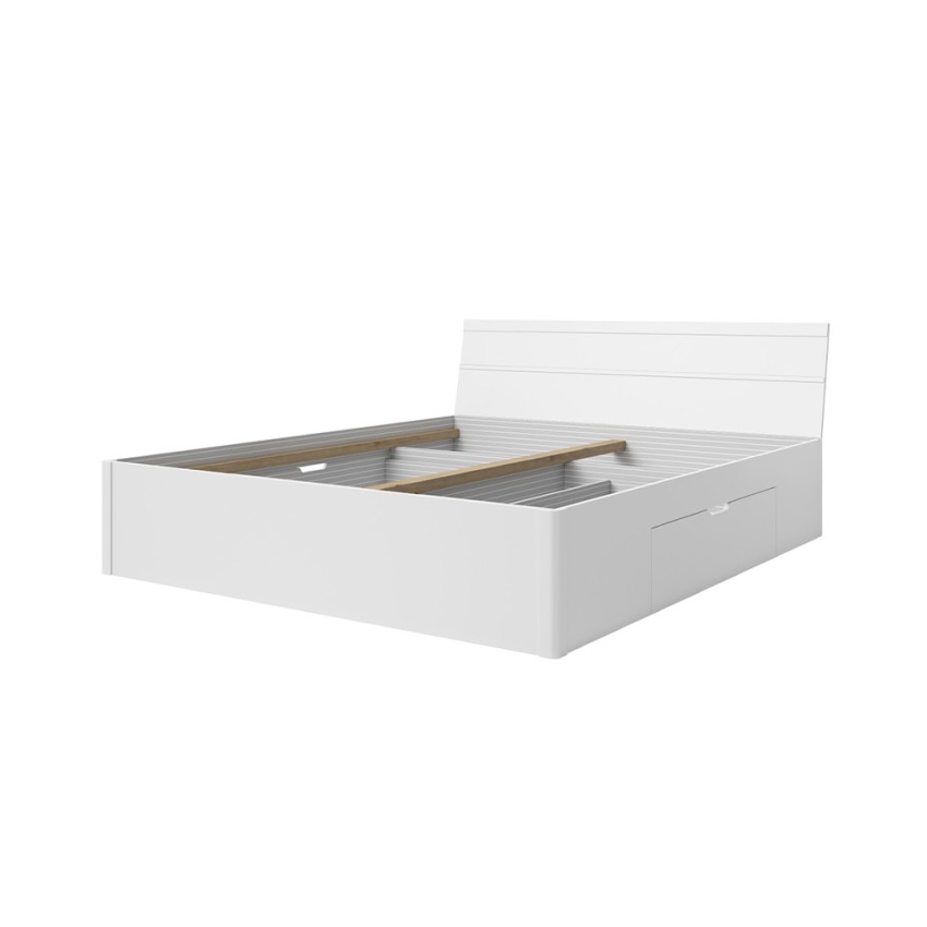 Lit double 180x200 tiroirs de rangement blanc sommier à lattes Eleyn Promotion