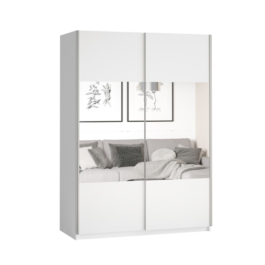 Armoire chambre blanche portes coulissantes miroir 120x61x210 Many Promotion