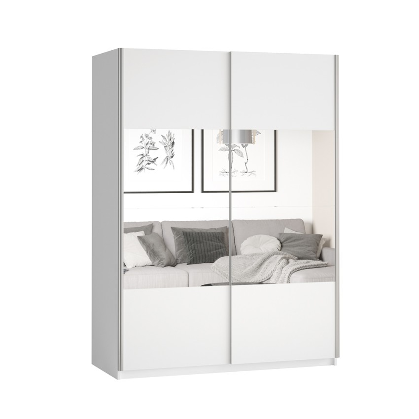 Armoire dressing blanc 150x61x210 portes coulissantes miroir Olette Promotion Armoire dressing blanc 150x61x210 portes coulissantes miroir Olette Promotion