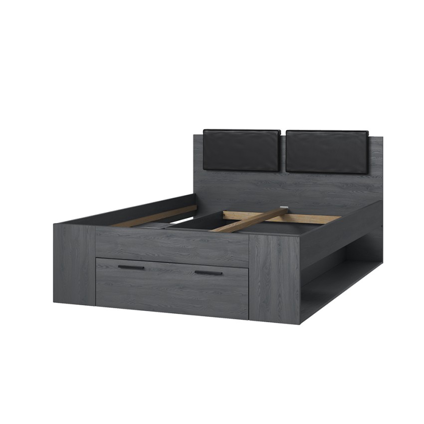 Lit une place et demie 140x200 chêne foncé tiroir de rangement Anthe Promotion Lit une place et demie 140x200 chêne foncé tiroir de rangement Anthe Promotion
