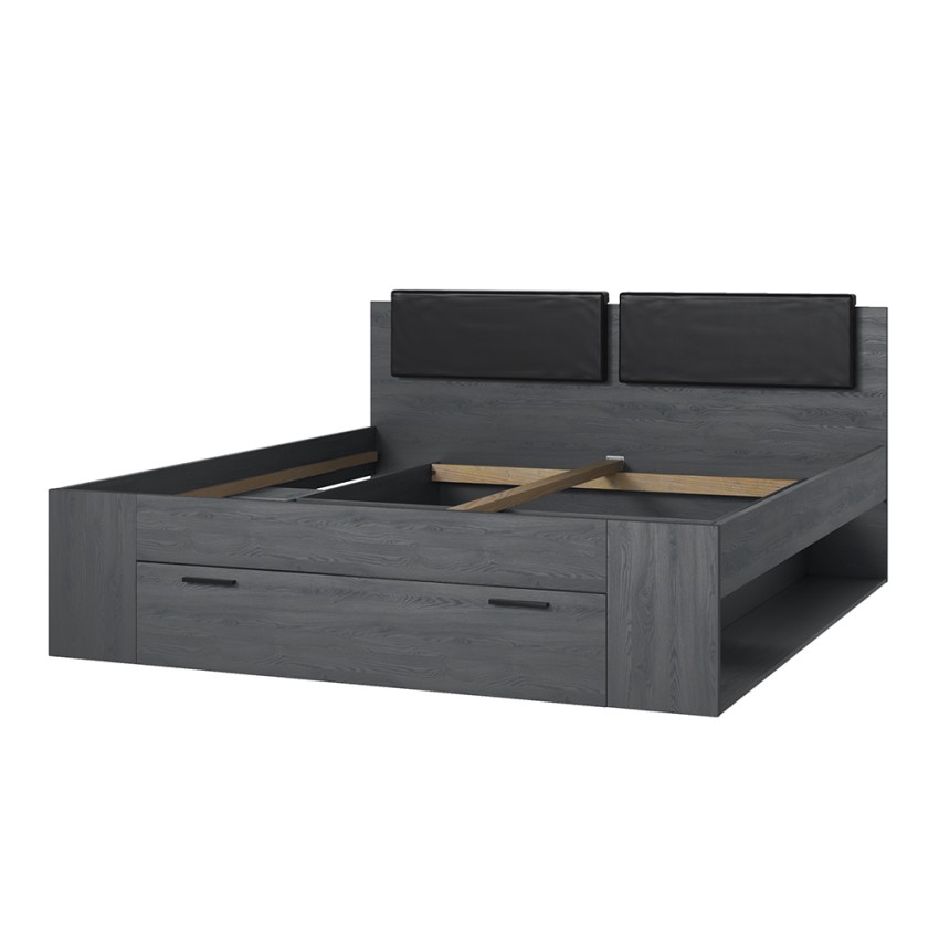 Lit double noir 180x200 avec coffre tête de lit et sommier Horseg Promotion