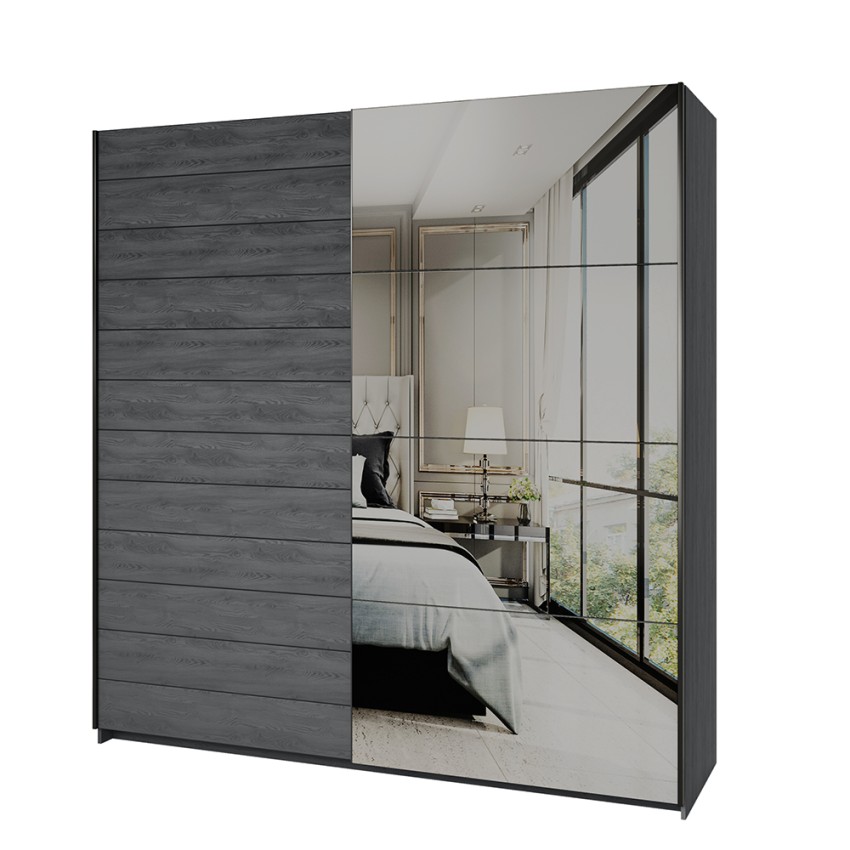 Armoire chêne foncé 2 portes coulissantes miroir 200x61x210 Saone Promotion Armoire chêne foncé 2 portes coulissantes miroir 200x61x210 Saone Promotion