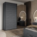 Armoire chêne foncé 2 portes coulissantes miroir 200x61x210 Saone Remises
