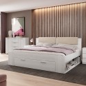 Lit double 180x200cm avec coffre blanc lattes de bois Maddison Vente