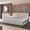 Lit double 180x200cm avec coffre blanc lattes de bois Maddison Vente
