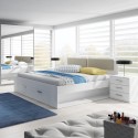 Lit double 180x200cm avec coffre blanc lattes de bois Maddison Réductions