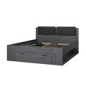 Lit double 160x200 coffre rangement sommier lattes chêne foncé Tiara Promotion