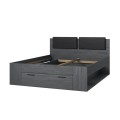 Lit double 160x200 coffre rangement sommier lattes chêne foncé Tiara Promotion