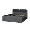 Lit double 160x200 coffre rangement sommier lattes chêne foncé Tiara Promotion