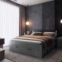 Lit double 160x200 coffre rangement sommier lattes chêne foncé Tiara Vente