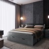 Lit double 160x200 coffre rangement sommier lattes chêne foncé Tiara Vente