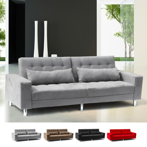 Canapé convertible 2-3 places clic-clac inclinable avec coussins Quarzo Promotion