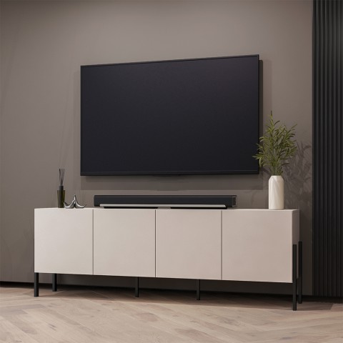 Meuble TV salon 4 portes beige design moderne 200x40x69cm Givre Promotion