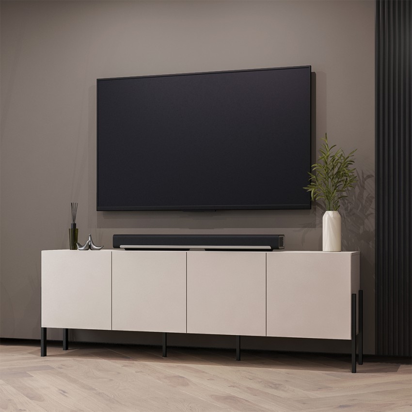Meuble TV salon 4 portes beige design moderne 200x40x69cm Givre Promotion Meuble TV salon 4 portes beige design moderne 200x40x69cm Givre Promotion